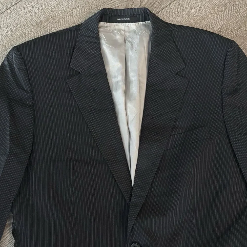 Hugo Boss Gable/Vegas Blazer Mens 42L Wool Blend Black Pinstripe Suit Jacket
